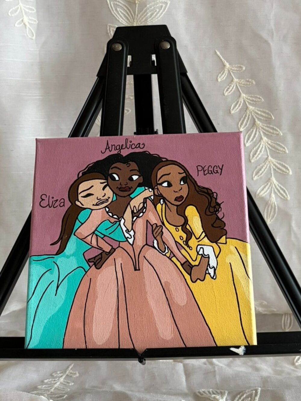 Hand Painted Hamilton Schuyler Sisters Musical Fan Art Canvas 8x8
